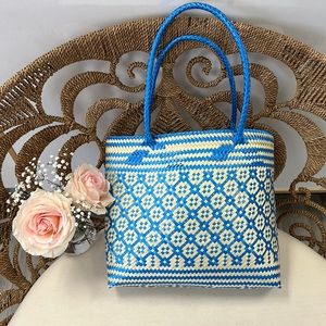 Henreid woven tote blue cream from problem, Mexico, medium